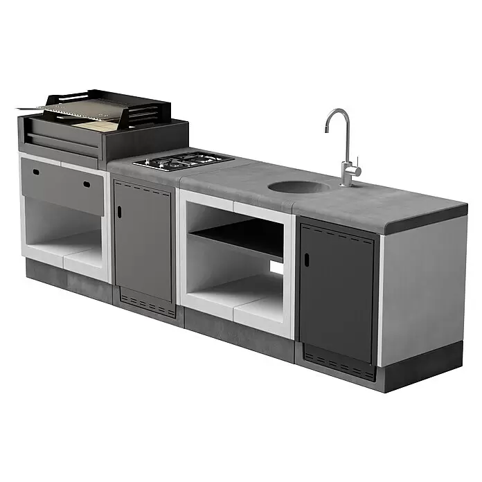 Tuozi Kitaway Outdoorküchen-Modul Seitenschrank - Grau/Weiß, B x T x H: 61 x 63 x 85 cm - Modulare Outdoor-Küche mit Grill, Gasherd, Spüle und Stauraum in Grau und Schwarz.
