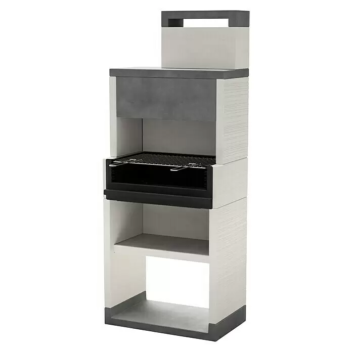 Tuozi Venit Holzkohlegrill - Weiß-Grau, B x T x H: 78 x 47 x 197 cm - Weiß-grauer Außengrill mit Grillrost und unterem Ablagefach.