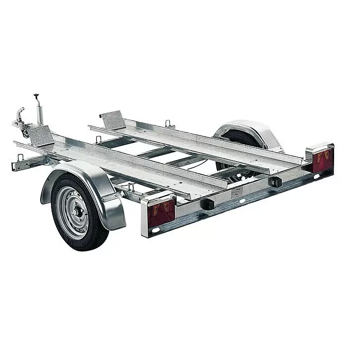 BAUHAUS Remolque PortaQuad - Un eje, Sin freno - Remolque de acero galvanizado para dos motocicletas, con dos raíles, ruedas con guardabarros, enganche y luces traseras.