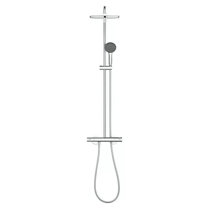 Grohe Vitalio Start Duschsystem 250 - Mit Thermostatarmatur, Lochabstand: 101,6 cm, Anzahl Strahlarten: 2 Stk., Chrom - Verchromtes Duschsystem mit Kopf- und Handbrause, Thermostatmischer und Schlauch.