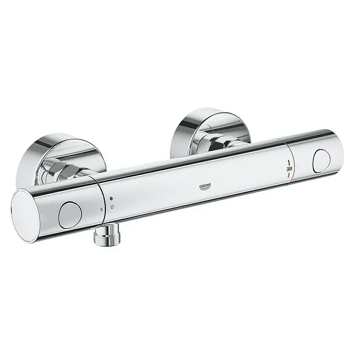 Grohe Precision Get Brausethermostat - Chrom, Glänzend - Bild einer Grohe Duscharmatur. Das Produkt zeichnet sich durch seine glänzende Oberfläche und sein modernes Design aus. Ideal für jedes Badezimmer.