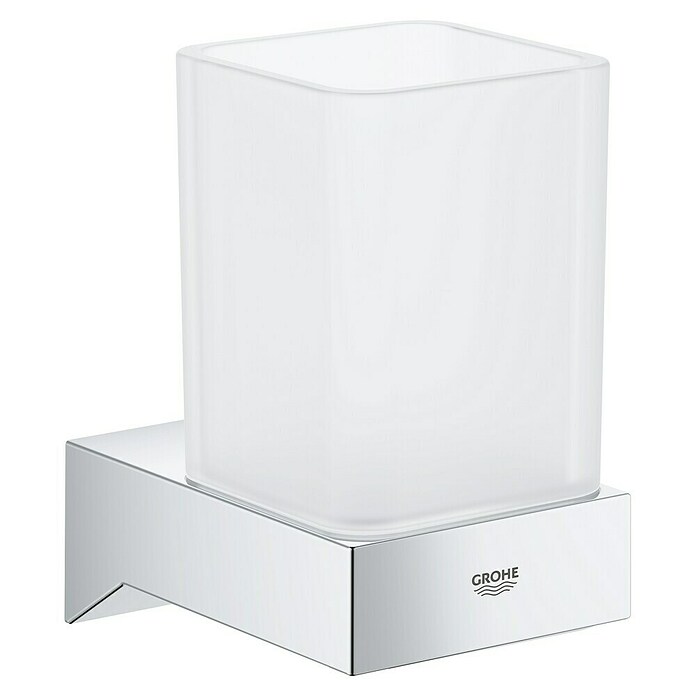 Rare Porte-verre Mural GROHE Europlus – Blanc/or, Laiton Et Verre (neuf)