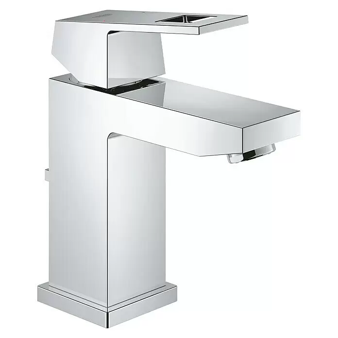 Grohe Eurocube Waschtischarmatur S-Size - Chrom, Glänzend, Mit Zugstange, Mit Durchflussbegrenzung - Polierter Chrom-Einhebel-Badarmatur in modernem, rechteckigem Design.