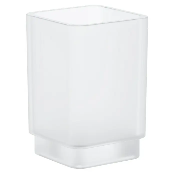Grohe Selection Cube Zahnputzglas - Durchmesser: 73 mm, Glas - Schlichtes, rechteckiges, mattweißes Glasgefäß, ideal als dekoratives Element oder zur Aufbewahrung von Badutensilien. Zeitloses Design für jedes Badezimmer.