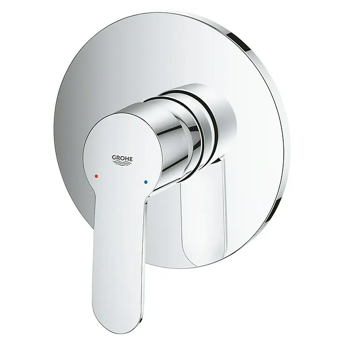 Grohe Eurostyle Cosmopolitan Grifería empotrada de ducha - Cromo, Resplandeciente - Toma de un grifo GROHE, cromado brillante con palanca e indicador de temperatura. El grifo mezclador tiene un diseño redondo y moderno.