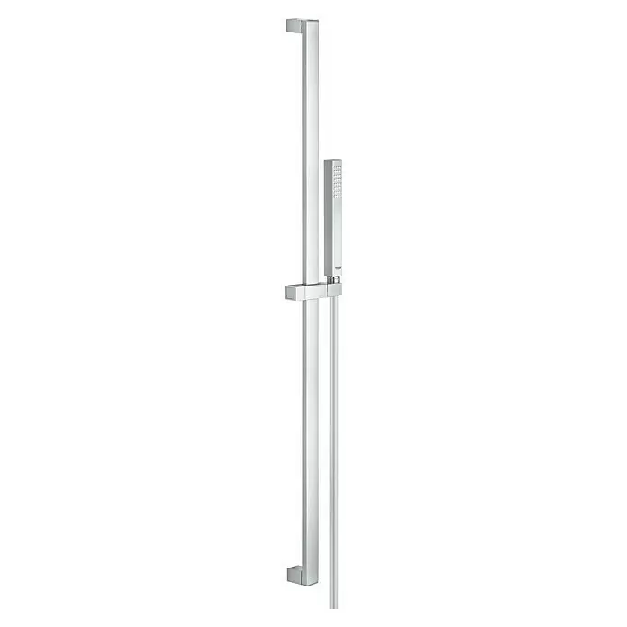 Grohe Euphoria Cube Conjunto de ducha - Distancia entre orificios: 92 cm, Tipos de chorro: Chorro normal, Cromo - Barra de ducha cuadrada cromada pulida con ducha de mano a juego.