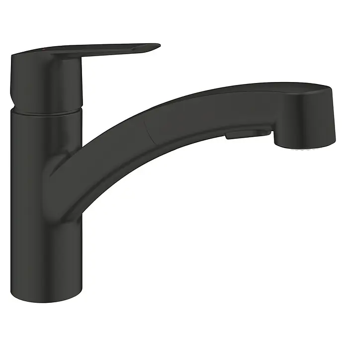 Grohe QuickFix Start Spültischarmatur - Schwarz, Schwenkbar, Matt - Schwarzer Küchenarmatur mit schwenkbarem Auslauf und Einhebelmischer für moderne Küchen. Die Armatur ist funktional und stilvoll.