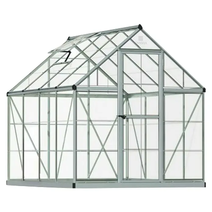 Palram – Canopia Invernadero Harmony - Medidas ext. (An x Pr): 185 x 247 cm, Plateado, Área: 4,6 m² - Invernadero de acero y vidrio, ideal para cultivar plantas y hortalizas en tu propio jardín.