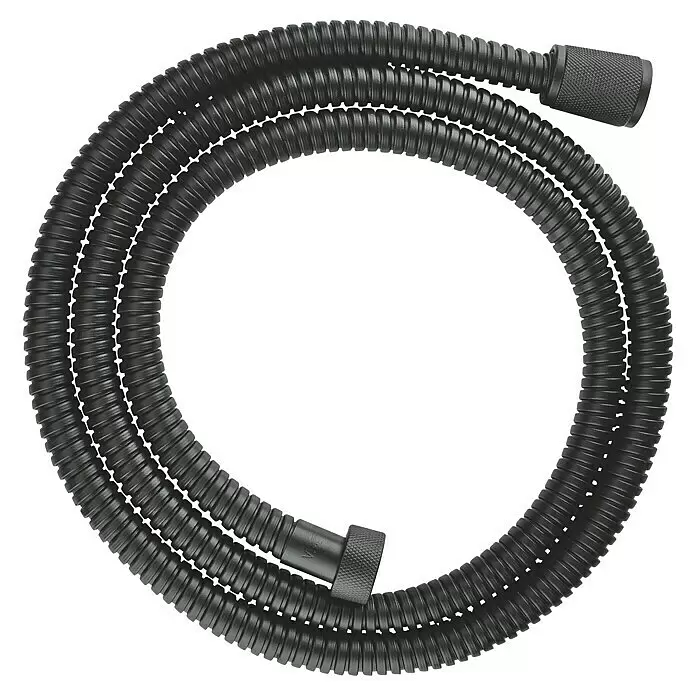 Metall-Brauseschlauch - Länge: 175 cm, ½″, Metall, Schwarz - Schwarzer flexibler Duschschlauch, gerillt, kreisförmig aufgerollt, mit Gewindeanschlüssen.