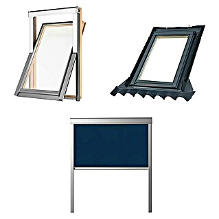 Solid Elements Set de ventanas de tejado con marco y estor (An x Al: 55 x 78 cm, Azul)