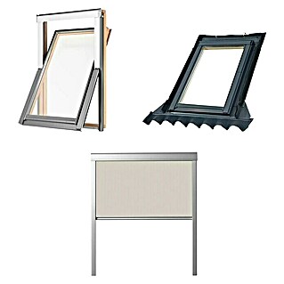Solid Elements Set de ventanas de tejado con marco y estor (An x Al: 78 x 98 cm, Beige)