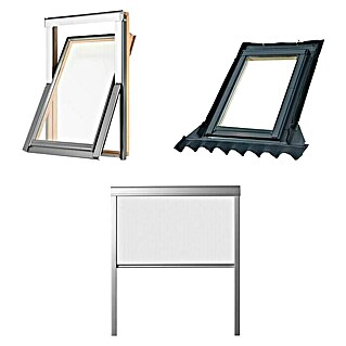 Solid Elements Set de ventanas de tejado con marco y estor (An x Al: 55 x 78 cm, Blanco)