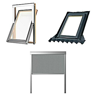 Solid Elements Set de ventanas de tejado con marco y estor (An x Al: 78 x 98 cm, Gris)