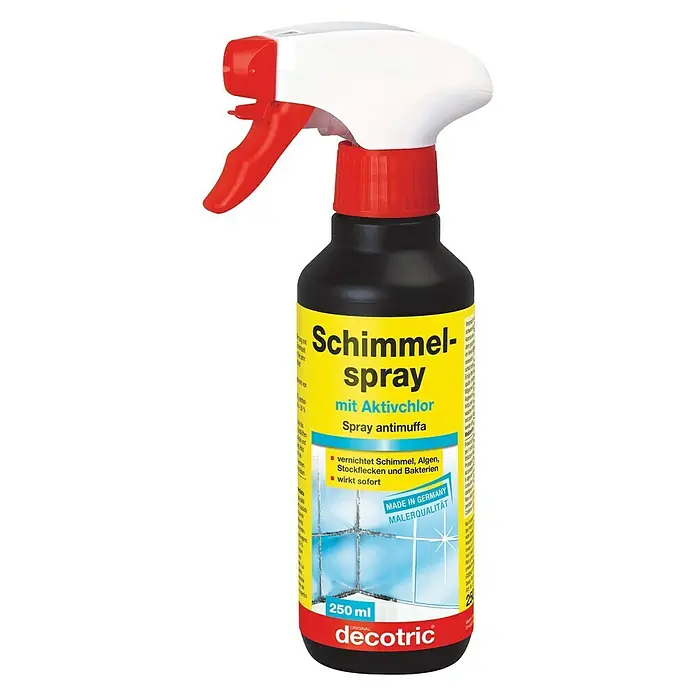 Decotric Schimmelspray - 250 ml - Abbildung einer Sprühflasche Decotric Schimmel-Spray zur Schimmelentfernung mit Aktivchlor, 250 ml Flasche.