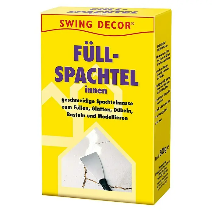 Swing Decor Füllspachtel Innen - 500 g - Produktfoto: "Swing Decor Füll-Spachtel innen", eine geschmeidige Spachtelmasse zum Füllen, Glätten und Modellieren, ideal für Innenräume.