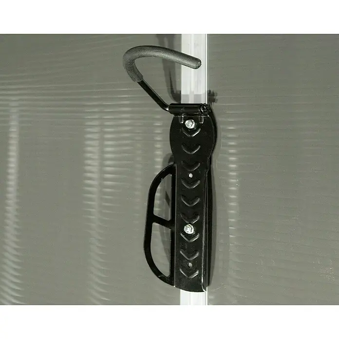 Palram – Canopia Gancho de pared para bicicletas -  - Un portabicicletas negro de pared con un gancho recubierto de goma y múltiples puntos de fijación para un almacenamiento seguro de la bicicleta.