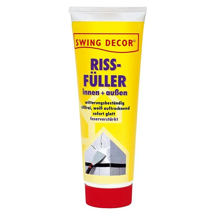 Swing Decor Rissfüller innen + außen - 400 g - Tube mit Swing Decor Riss-Füller, geeignet für Innen- und Außenbereiche, wetterbeständig und faserverstärkt für glatte Oberflächen.
