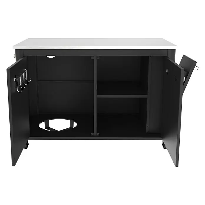 Cozze Outdoorküchen-Modul - Schwarz, B x T x H: 120 x 60 x 90 cm - Offener Outdoor-Küchenschrank mit weißer Arbeitsplatte, Stauraum und Haken für Zubehör.
