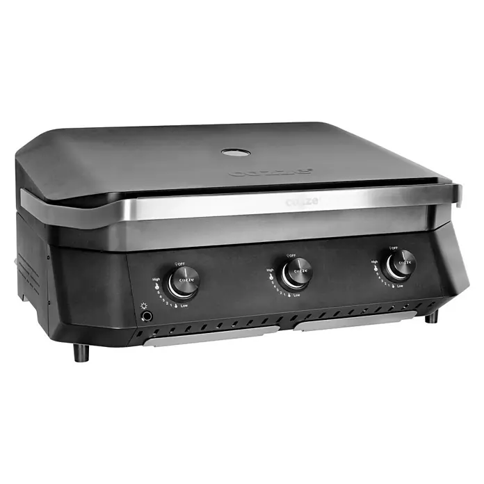 Cozze Plancha-Grill 800 - Grillfläche (B x T): 80 x 50 cm, 7,5 kW, Schwarz - Abbildung eines Cozze Grills, ideal für Pizza und andere Köstlichkeiten im Freien. Kompaktes Design mit präzisen Temperaturreglern.