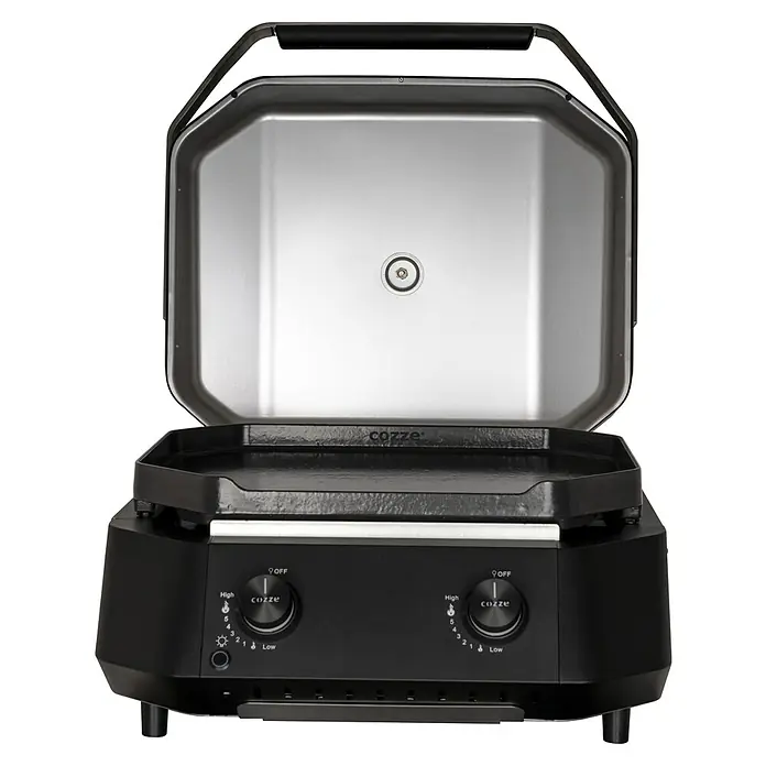 Cozze Plancha-Grill G 500 - Grillfläche (B x T): 53,5 x 41,8 cm, 5 kW, Schwarz - Offener Cozze Grill mit zwei Drehknöpfen zur Temperaturregelung. Ideal für Pizza und andere Grillgerichte.