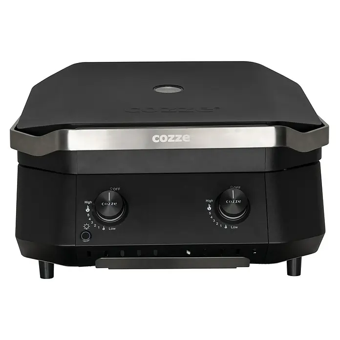 Cozze Gasgrill G 500 - Grillfläche (B x T): 53,5 x 41,8 cm, 5 kW, Anzahl Brenner: 2 Stk. - Produktansicht des Cozze Grills, einem tragbaren Grill für Pizza und mehr, mit Bedienelementen an der Vorderseite.