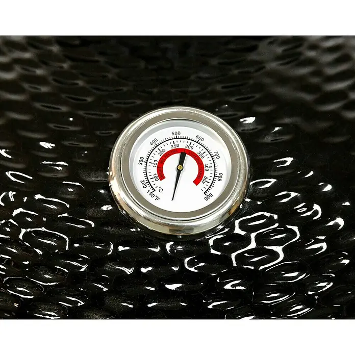 Flame Rock  Holzkohlegrill Kamado 22 - Durchmesser Grillfläche: 47 cm, Grau - Nahaufnahme eines Grillthermometers mit einer Temperaturanzeige von etwa 250 Grad.