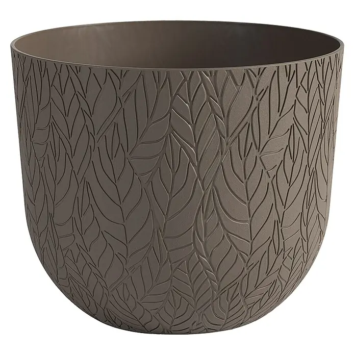 Lienbacher Pflanztopf Leaf - Außenmaß (Ø x H): 30 x 24,7 cm, Kunststoff, Dunkelbeige - Stilvoller brauner Pflanztopf mit Blattmuster. Ideal für Innen- und Außenbereiche und verleiht jedem Raum eine natürliche Note.
