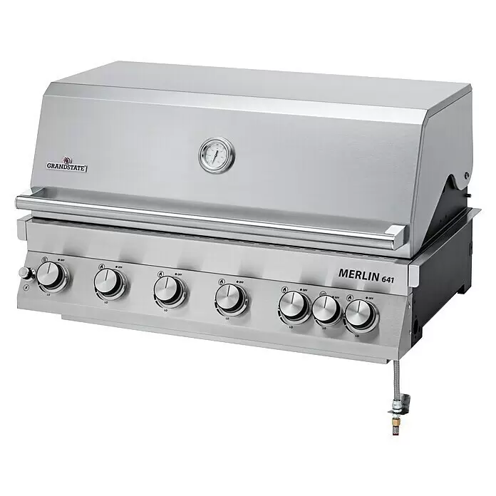 Grandstate Gasgrill Merlin 641 Built-In - Grillfläche (B x T): 88 x 44 cm, 21 kW, Anzahl Brenner: 6 Stk. - Grandstate Merlin 641 Grillkopf aus Edelstahl mit Bedienknöpfen und Deckelthermometer.