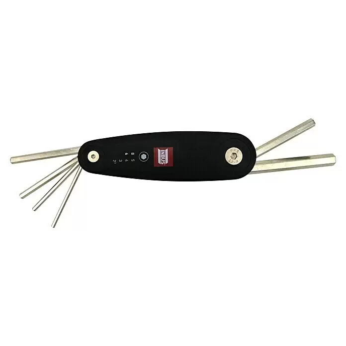 Stiftschlüsselsatz 70136 - 6 -tlg., Schlüsselweite: 2,5 mm - 8 mm - Klappbarer Inbusschlüsselsatz mit schwarzem Griff und silbernen Metallschlüsseln, mit verschiedenen Größen.