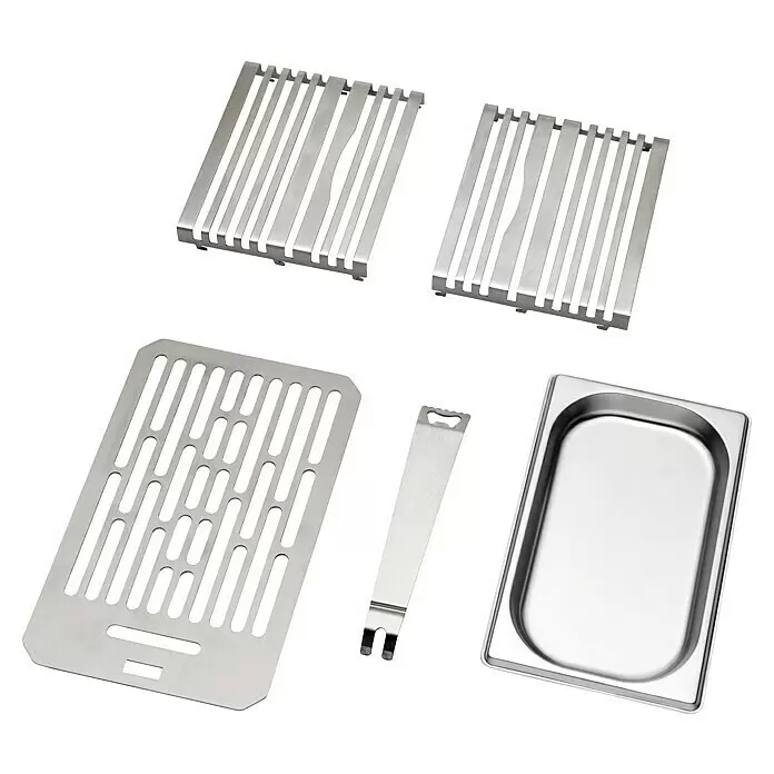 Edelheiss Elektrogrill Röstblock - Grillfläche (B x T): 18,5 x 30 cm, 1,6 kW, Anzahl Brenner: 1 Stk. - Edelstahl-Grillzubehör-Set mit Rosten, Grillplatte, Heber und Behälter.
