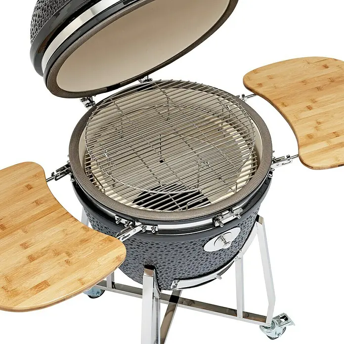 Flame Rock  Holzkohlegrill Kamado 22 Pro - Durchmesser Grillfläche: 49 cm, Grau - Hier ist ein Keramikgrill mit Ablagen. Das Produkt ist aus hochwertigem Material gefertigt und bietet eine lange Lebensdauer.