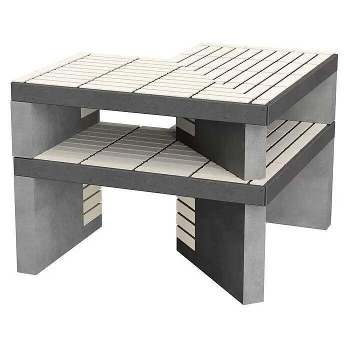 Movelar California Plus XL Outdoorküchen-Modul - Grau, B x T x H: 81 x 107 x 86,5 cm - Industrieller, mehrstufiger Tisch mit dunkelgrauem Rahmen, hellgrauen Stützen und hellbeigen Lamellenflächen.