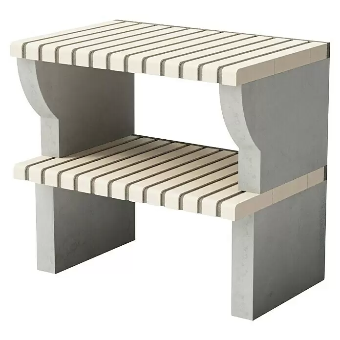 Movelar Bailen Outdoorküchen-Modul - Grau/Beige, B x T x H: 80 x 58 x 86,5 cm - Zweistöckiges Outdoor-Regal aus grauem Beton mit hellen Lattenrosten.