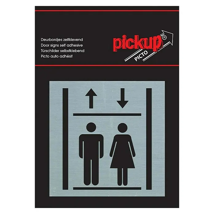 Pickup Aufkleber - L x B: 80 x 80 mm, Aufzug - Selbstklebendes Türschild von Pickup mit Piktogramm für Aufzug/Toilette, ideal zur Kennzeichnung von Räumen.