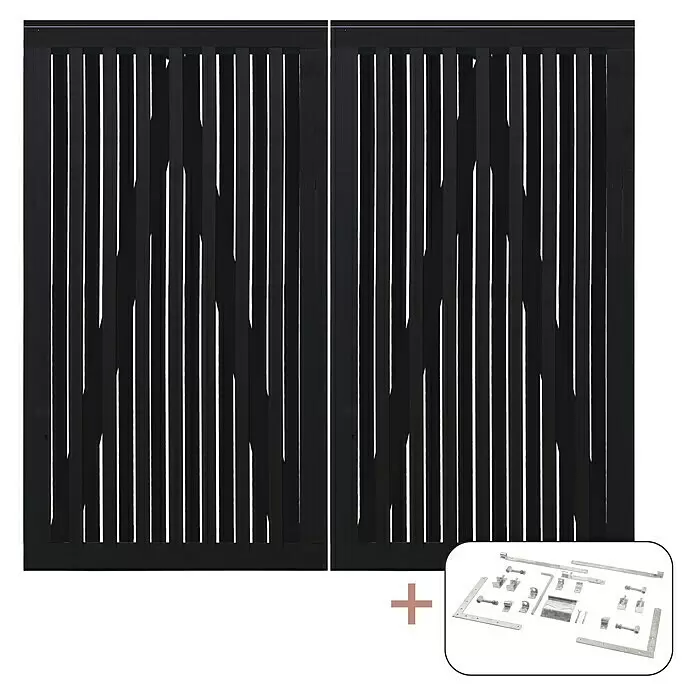 Plus Zauntor Nagano200 x 180 cm, Schwarz RAL 9005, Holz, Mit Beschlägen