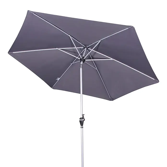 Doppler Active Marktschirm rund Auto Tilt - Anthrazit, Durchmesser Bespannung: 320 cm - Grauer rechteckiger Gartenschirm mit silbernem Gestell, ideal für sonnige Tage im Freien.