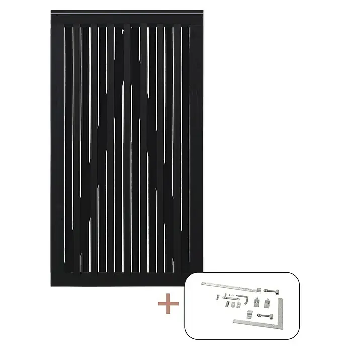 Plus Zauntor Nagano100 x 180 cm, Schwarz RAL 9005, Holz, Mit Beschlägen