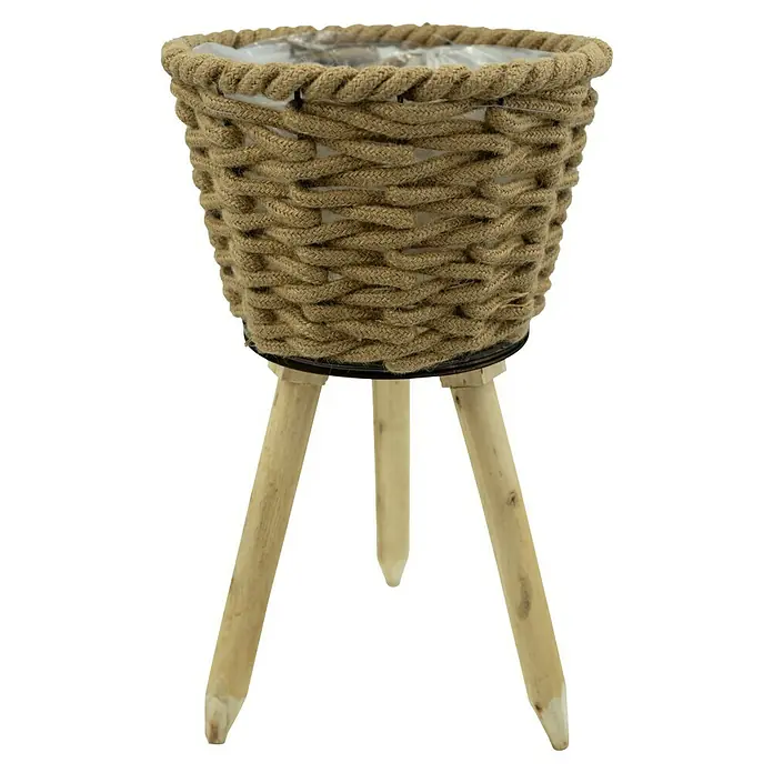 Pflanzkorb Natur - Ø x H: 20 x 32 cm, Naturmaterialien, Natur - Dieser Pflanztopf auf einem Dreibeinständer ist aus einem geflochtenen Seilmaterial gefertigt. Ein dekoratives Element für den Innenbereich.