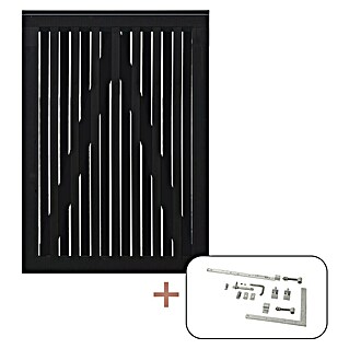 Plus Zauntor Nagano (100 x 140 cm, Schwarz RAL 9005, Holz, Mit Beschlägen)