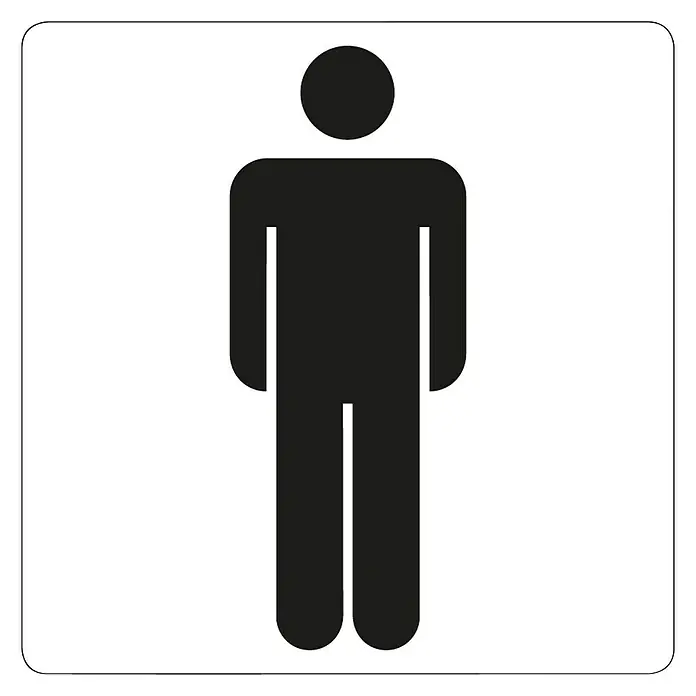 Pickup Aufkleber - L x B: 7,5 x 7,5 cm, Herren - Schwarzes Piktogramm eines Mannes auf einem weißen Schild, das üblicherweise für Herrentoiletten verwendet wird.