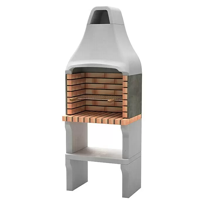 Movelar New Iberia Holzkohlegrill - Grillfläche (B x T): 56 x 35 cm, Grau, B x T x H: 69 x 47 x 190 cm - Grill aus Beton und Ziegeln mit Schornstein, Grillrost und Ablagefläche.