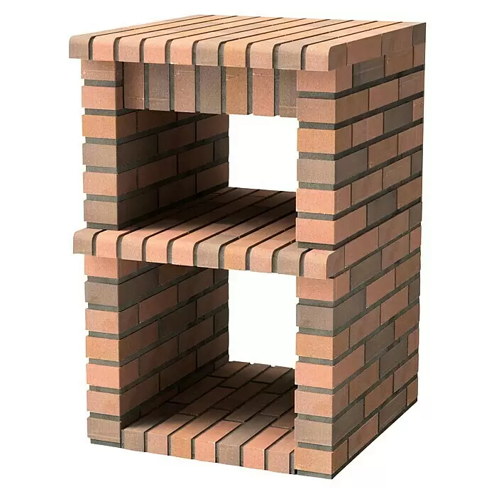 Movelar Volterra Outdoorküchen-Modul - Braun, B x T x H: 61 x 70 x 88 cm - Außeneinheit aus hellbraunen Ziegeln mit zwei Ablagen und offenen Fächern.