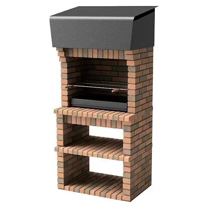 Movelar Volterra Holzkohlegrill - Grillfläche (B x T): 76,5 x 44 cm, Braun - Backsteingrill mit dunkelgrauer Metallhaube, Grillrost, Ascheschale und integrierten Ablagen.