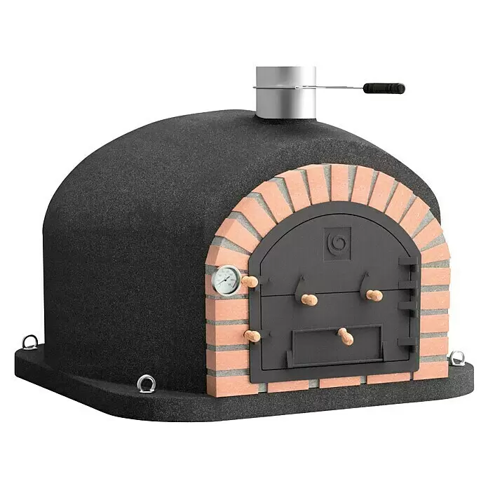Movelar Outdoorküchen-Modul Vesuvius - Schwarz/Orange, B x T x H: 100 x 100 x 65 cm - Schwarzer Kuppel-Holzbackofen mit Ziegelbogen, dunkler Metalltür und Temperaturanzeige.