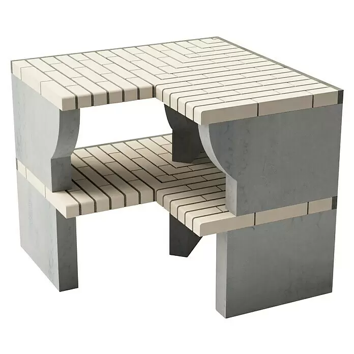 Movelar Bailen Outdoorküchen-Modul - Grau/Beige, B x T x H: 80 x 58 x 95 cm - Zweistufige Beton-Eckbank mit cremefarbenen Ziegeloberflächen.