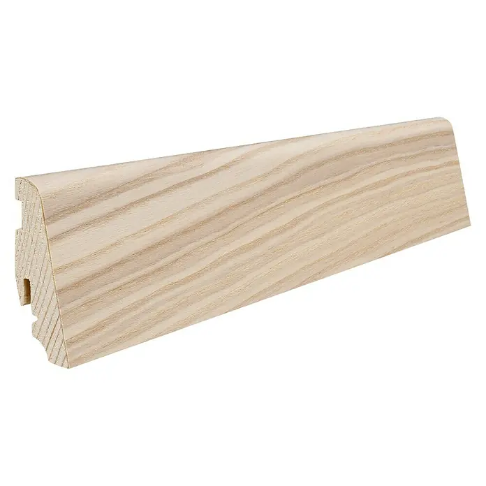 Living by Haro Sockelleiste Esche Lichtweiß matt - 220 cm x 19 mm x 58 mm, Fichte - Profilholzleiste aus hellem Holz mit abgerundeter Kante und Nut-Feder-Verbindung für einen sauberen Übergang.