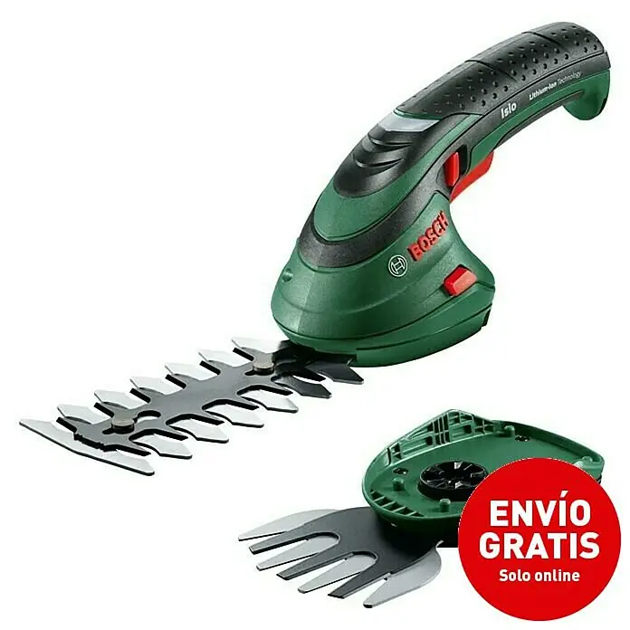 Bosch Podadora de batería - 3,6 V, Iones de litio, 1,5 Ah, 1 batería, Anchura de la hoja: 8 cm, Duración de la batería: 50 min - Set de tijeras de césped y arbustos a batería Bosch Isio: La herramienta perfecta para la jardinería de precisión y el recorte de bordes y arbustos sin esfuerzo.