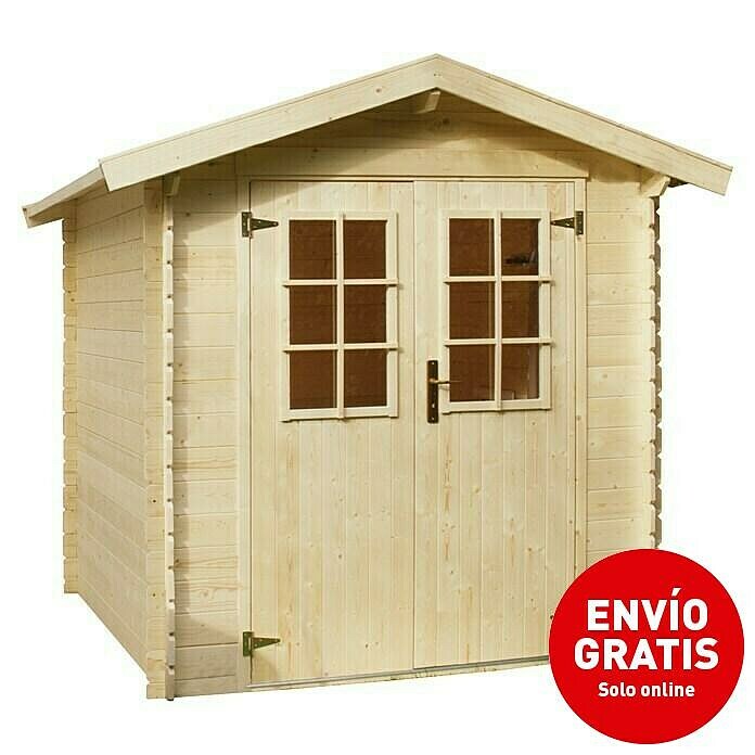 Caseta de madera Mikka (Madera, Área: 3,6 m², Espesor de pared: 19 mm, Tejado a dos aguas)
