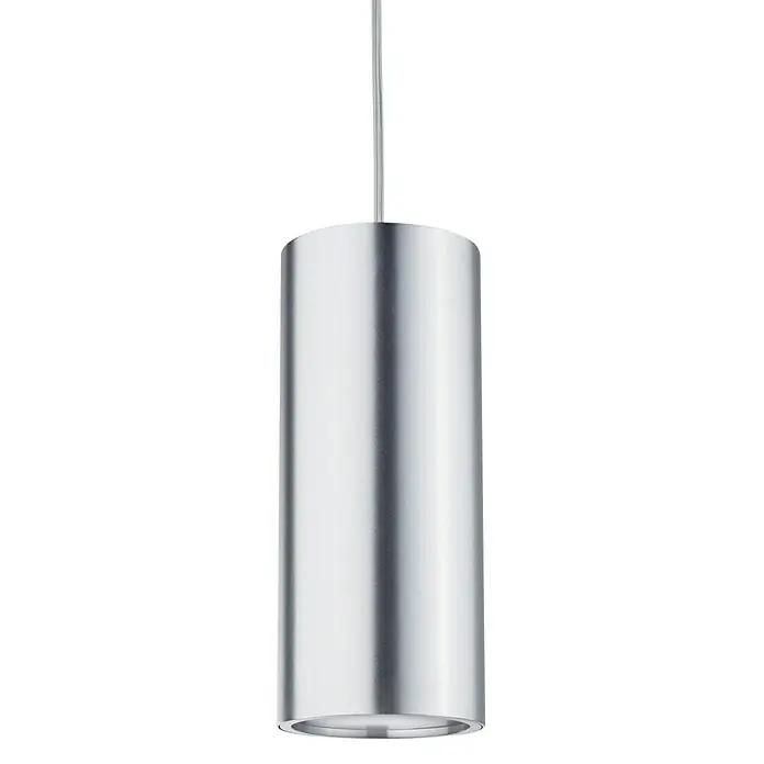 Paulmann URail LED-Pendelleuchte Barrel - 6 W, Lichtfarbe: Warmweiß, Höhe: 135 cm - Ein zylindrischer, silberfarbener Deckenstrahler hängt an einem dünnen Kabel. Das moderne Design passt gut in minimalistische Einrichtungen.