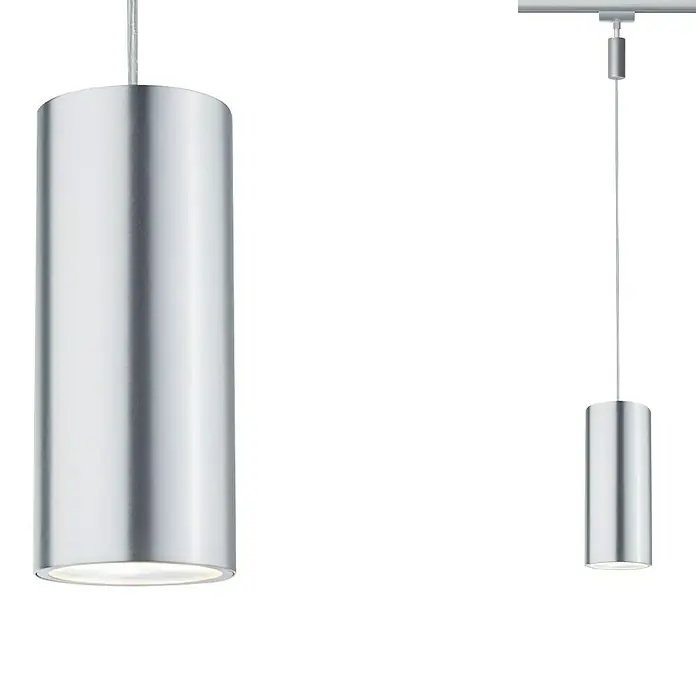 Paulmann URail LED-Pendelleuchte Barrel - 6 W, Lichtfarbe: Warmweiß, Höhe: 135 cm - Zwei silberne Pendelleuchten mit zylindrischem Design, die ein modernes Ambiente schaffen. Ideal für Wohn- und Geschäftsräume.